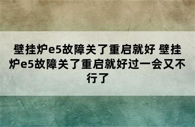 壁挂炉e5故障关了重启就好 壁挂炉e5故障关了重启就好过一会又不行了